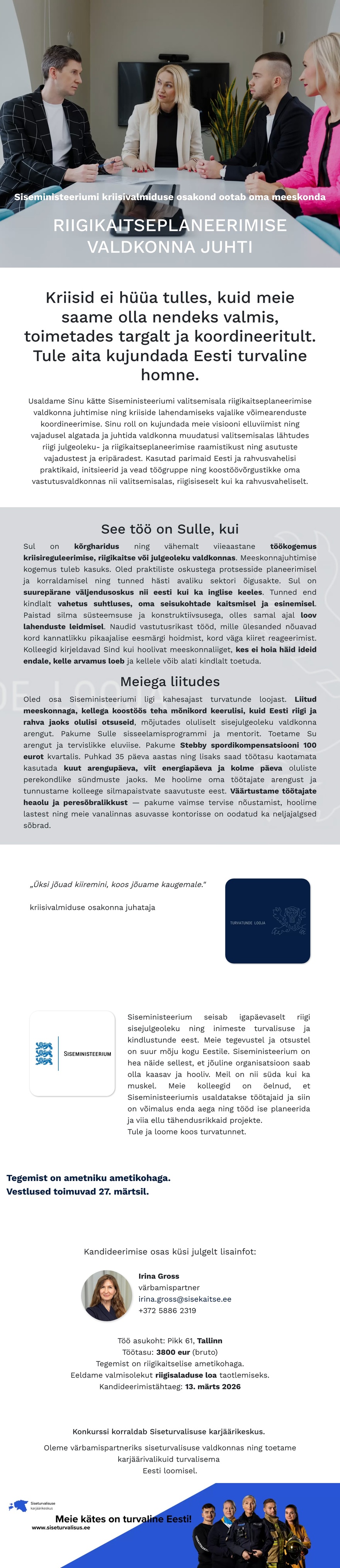 Siseturvalisuse karjäärikeskus Riigikaitseplaneerimise valdkonna juht