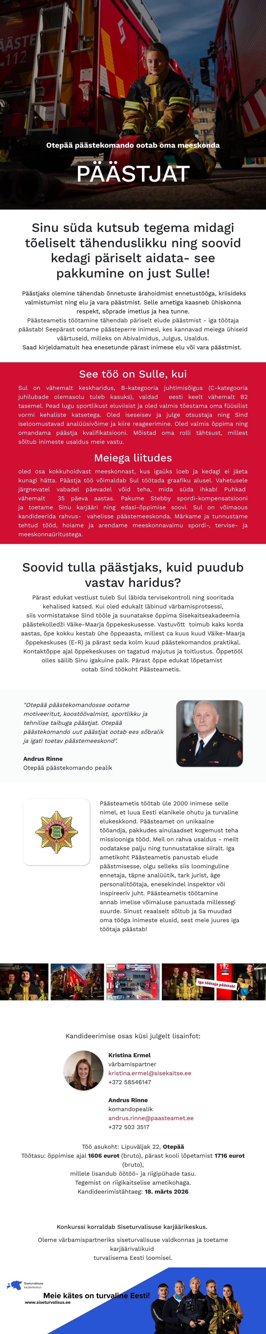 Siseturvalisuse karjäärikeskus Otepää päästekomando päästja