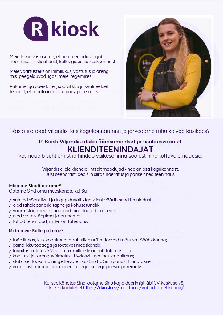 Reitan Convenience Estonia AS Viljandi R-Kiosk klienditeenindaja