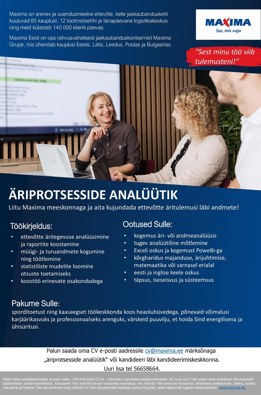 Maxima Eesti OÜ Äriprotsesside analüütik