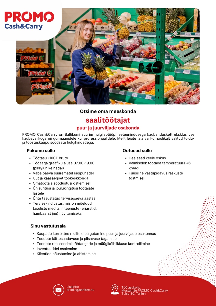 Sanitex OÜ Saalitöötaja puu-ja juurviljade osakonda Mustamäe PROMO Cash&Carry hulgikaupluses