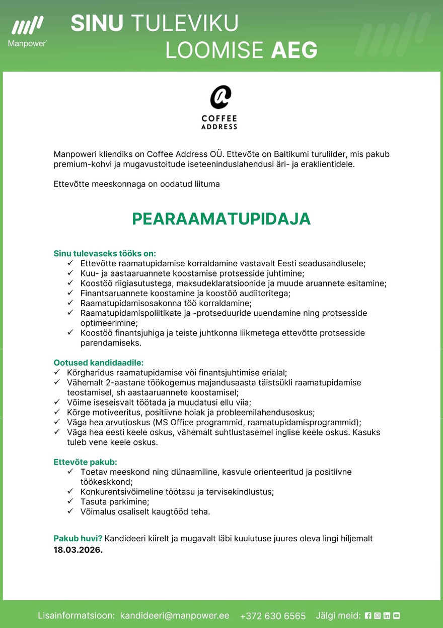 Manpower OÜ Pearaamatupidaja