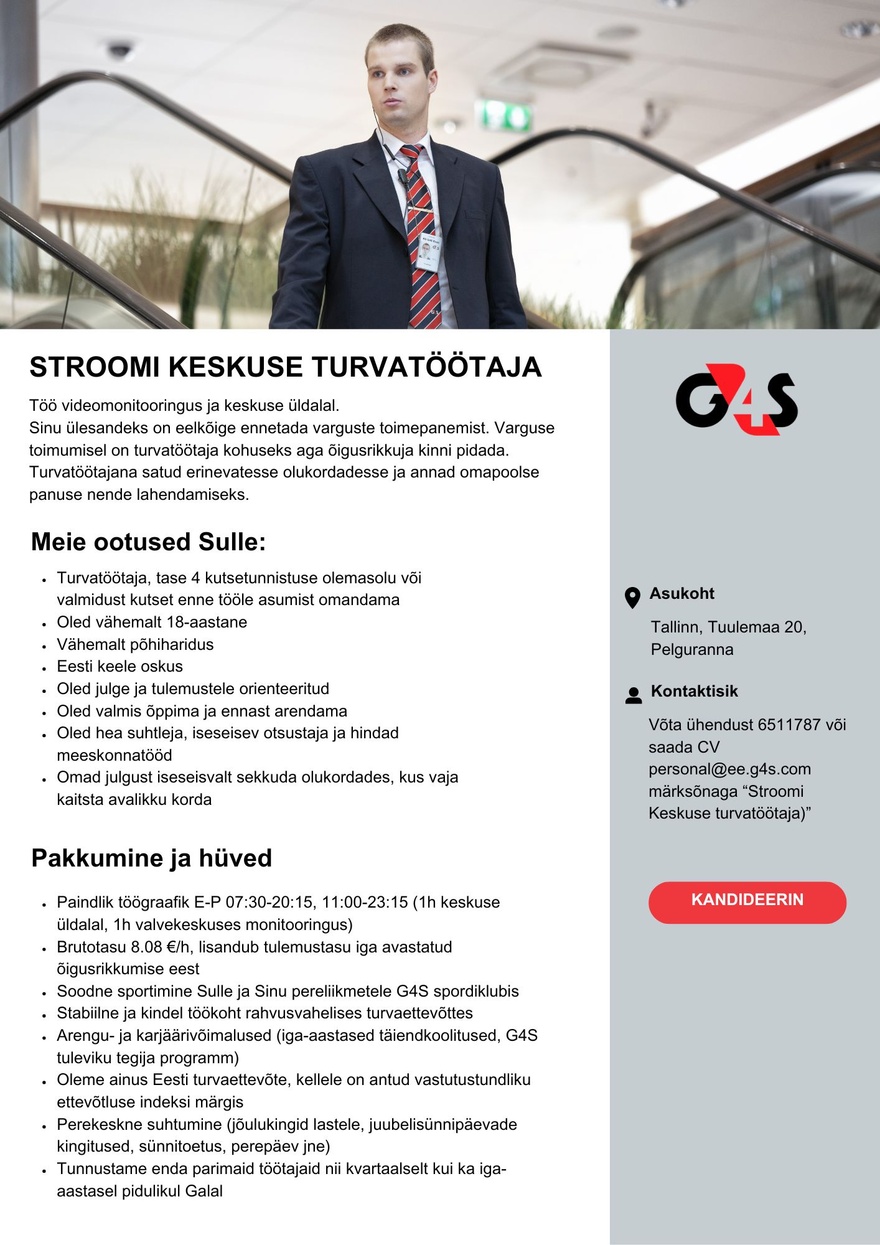 AS G4S Eesti Stroomi Keskuse turvatöötaja