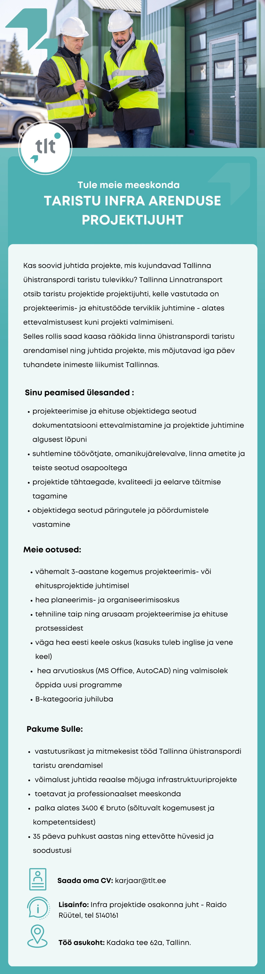AS Tallinna Linnatransport TARISTU INFRA ARENDUSE PROJEKTIJUHT
