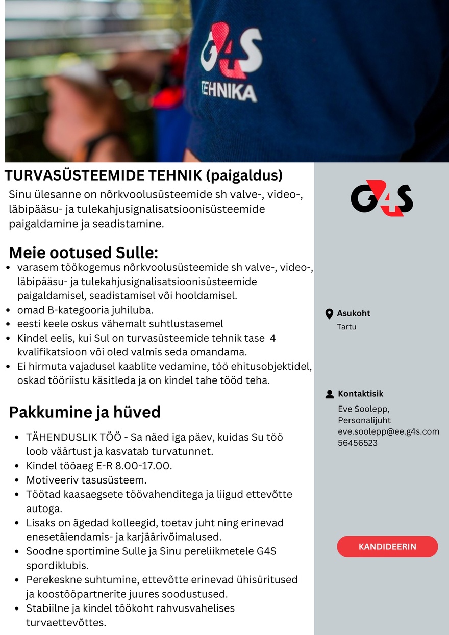 AS G4S Eesti Turvasüsteemide tehnik (Lõuna-Eesti)