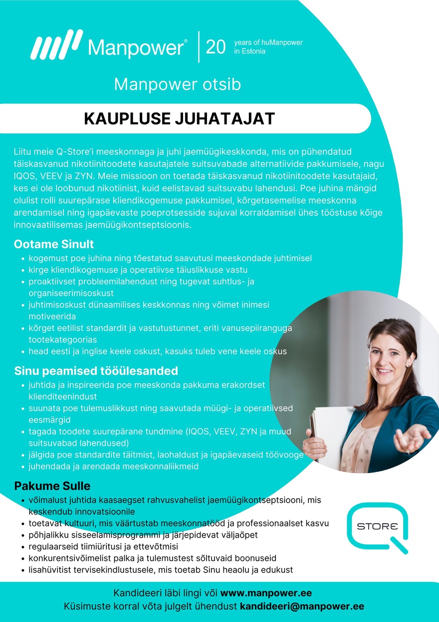 Manpower OÜ Kaupluse juhataja