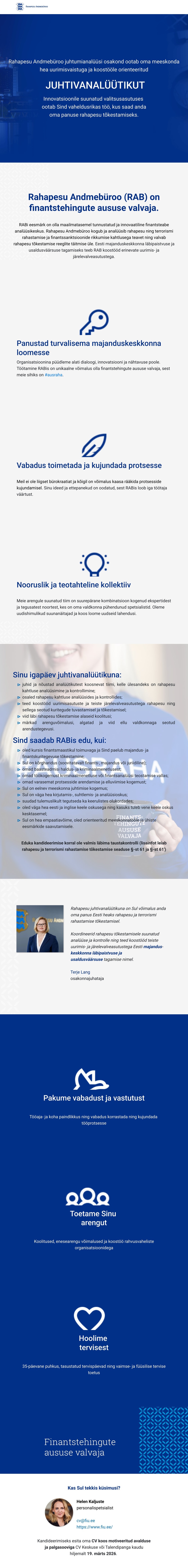 Rahapesu Andmebüroo Juhtivanalüütik