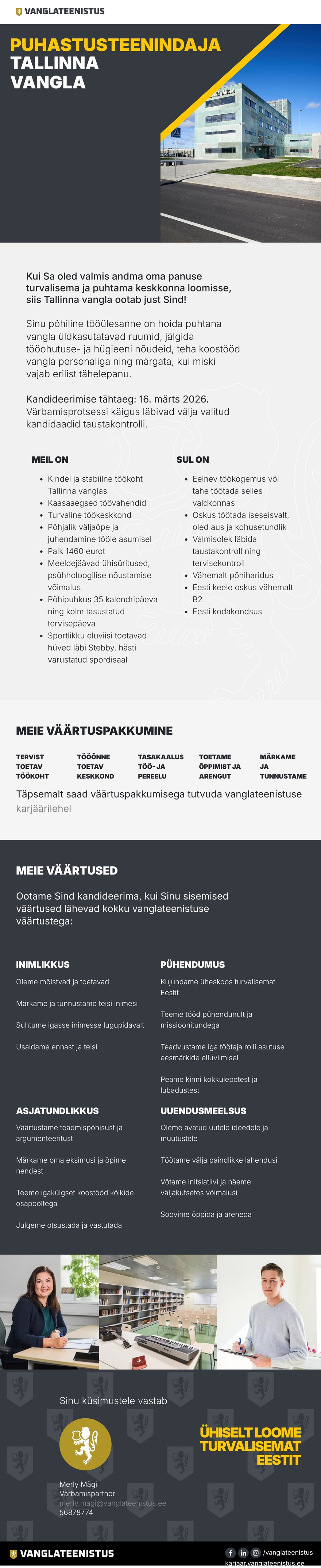 Tallinna vangla Puhastusteenindaja