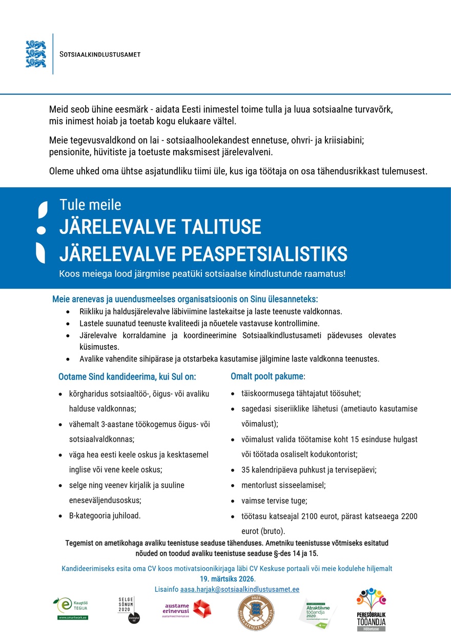 Sotsiaalkindlustusamet Järelevalve peaspetsialist