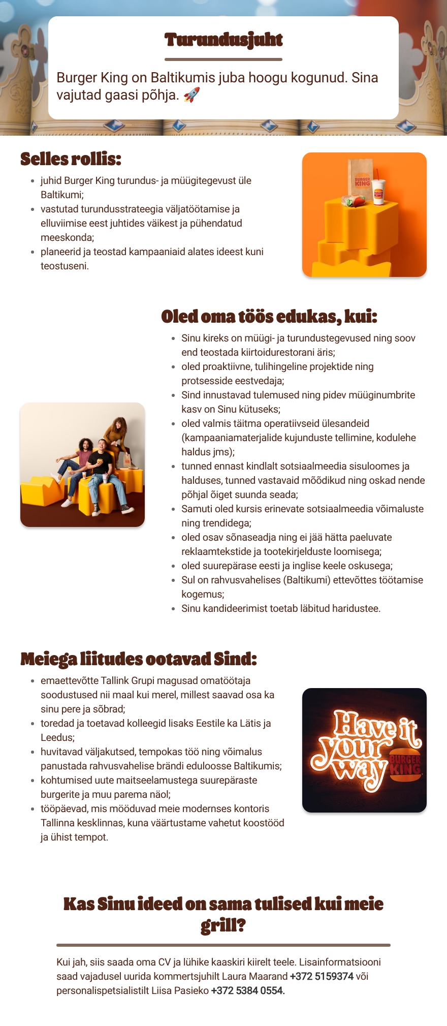 Tallink Grupp AS Burger King Baltikumi turundusjuht