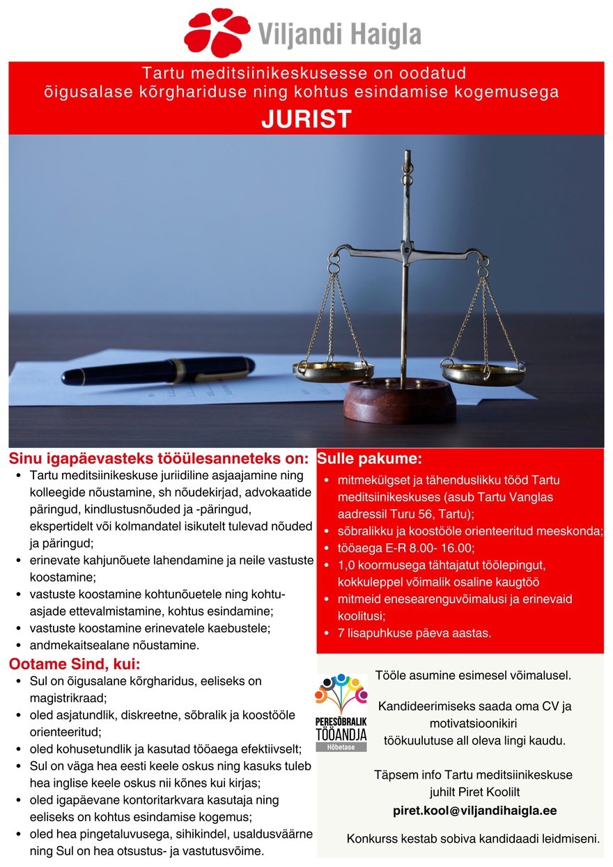 SA Viljandi Haigla Tartu meditsiinikeskuse jurist