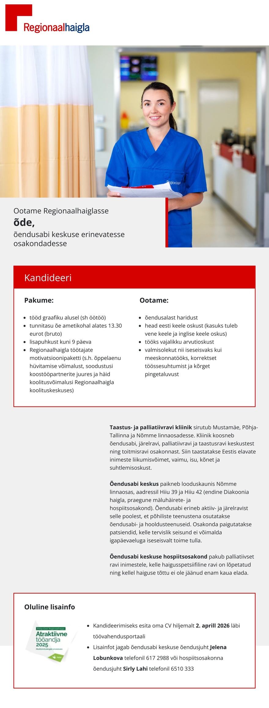 Põhja-Eesti Regionaalhaigla Õde õendusabi keskusesse