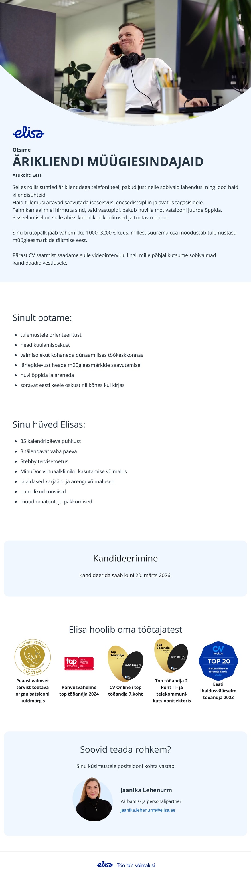 Elisa Eesti AS Ärikliendi müügiesindaja