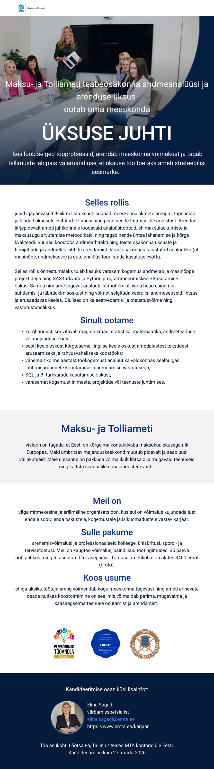 Maksu- ja Tolliamet Üksuse juht