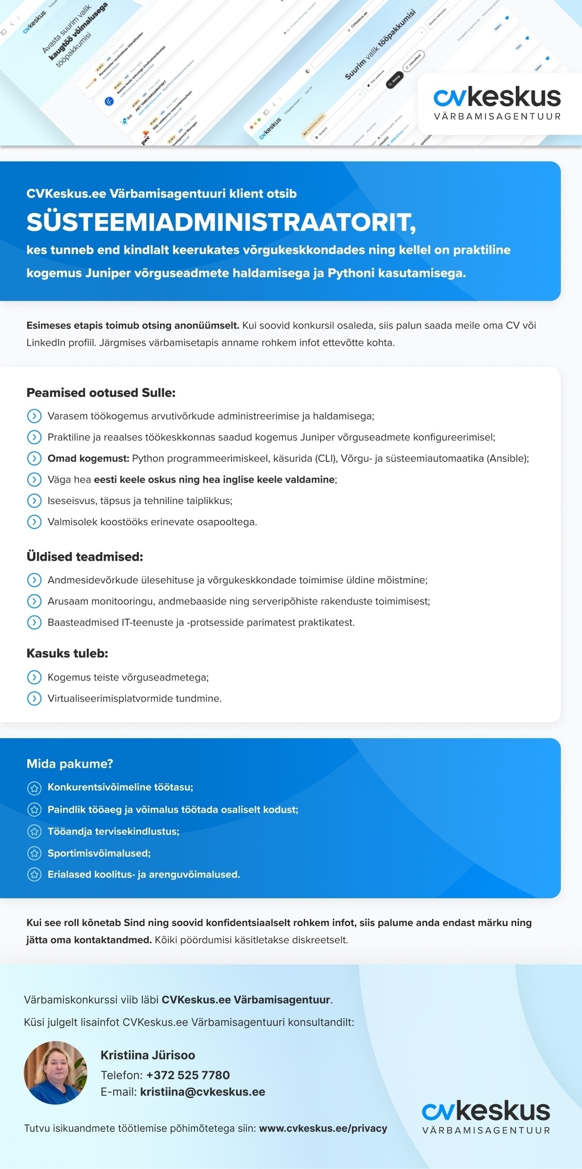 CVKeskus.ee Värbamisagentuur SÜSTEEMIADMINISTRAATOR