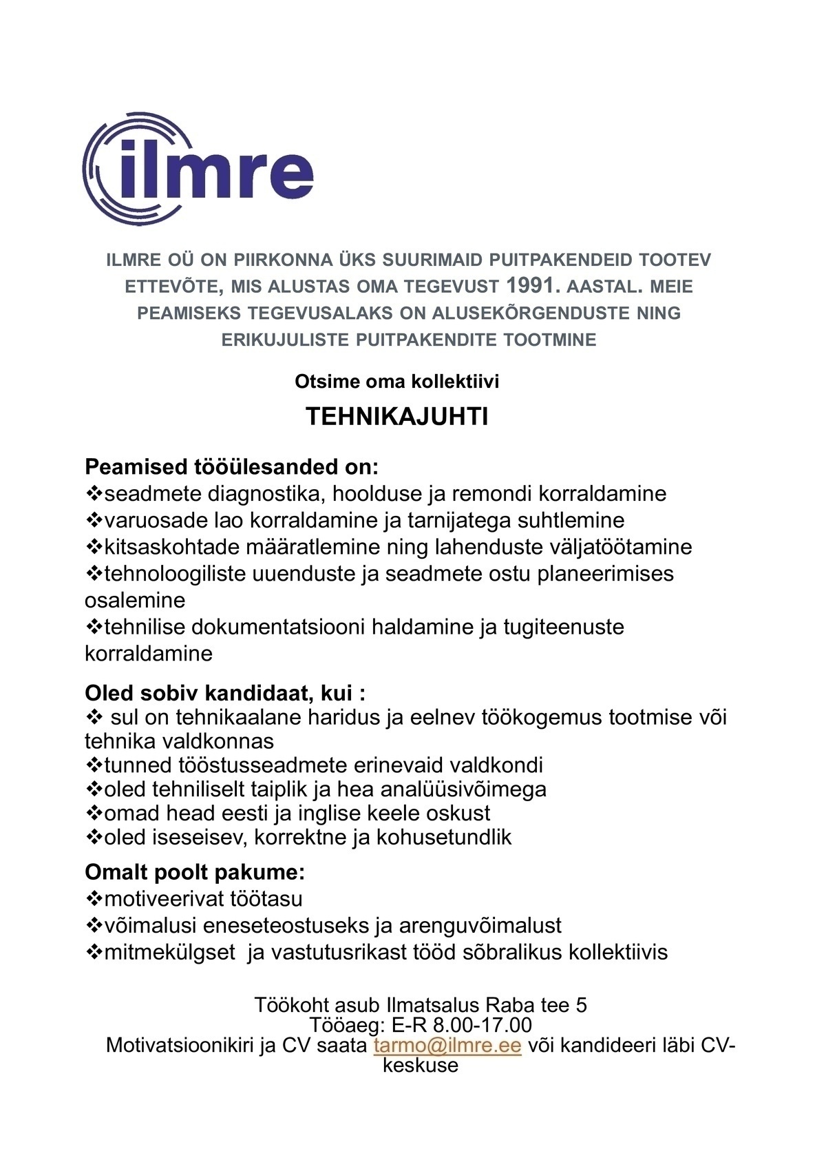 Ilmre OÜ Tehnikajuht