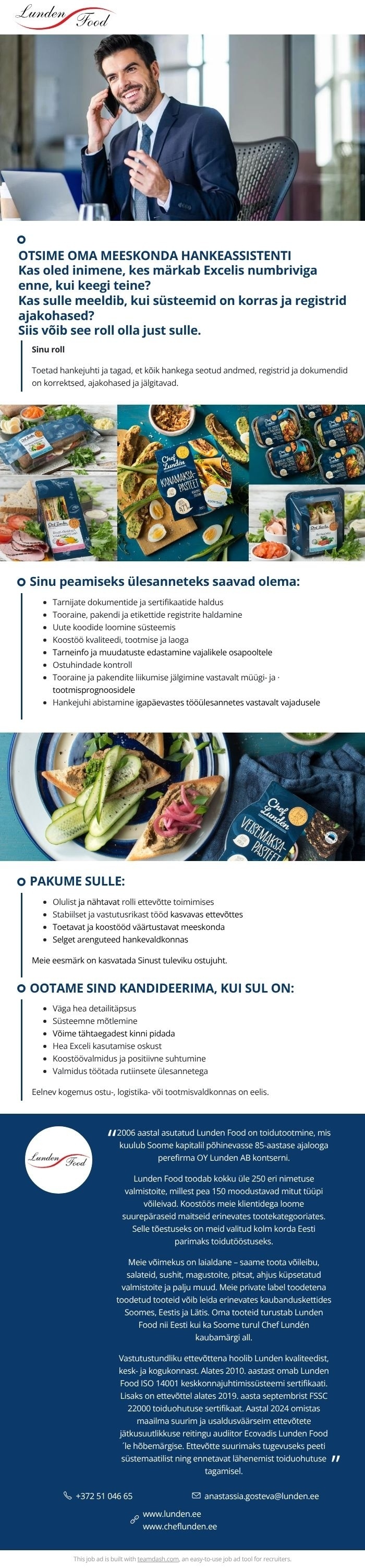 Lunden Food OÜ Hankeosakonna assistent