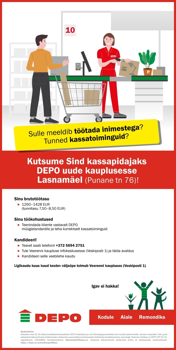 DEPO DIY EE OÜ Kassapidaja, Lasnamäe (Punane tn 76)