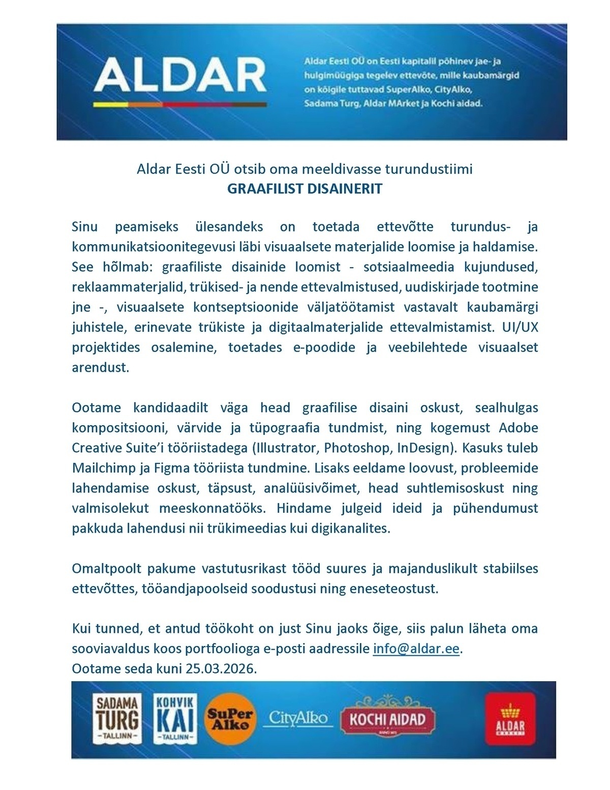 Aldar Eesti OÜ Graafiline disainer