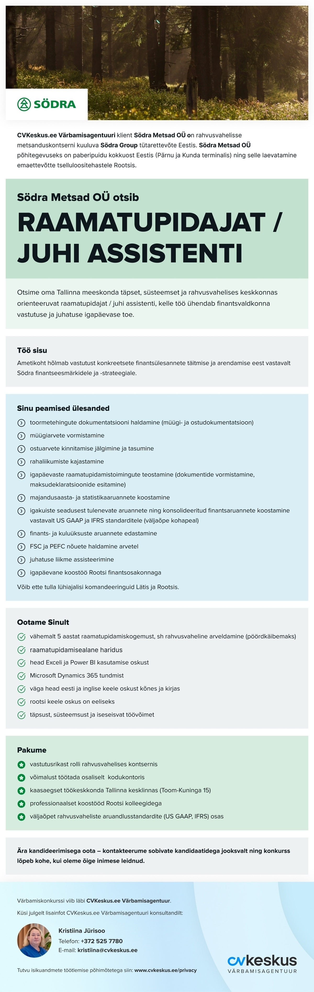 SÖDRA Metsad OÜ RAAMATUPIDAJA / JUHI ASSISTENT