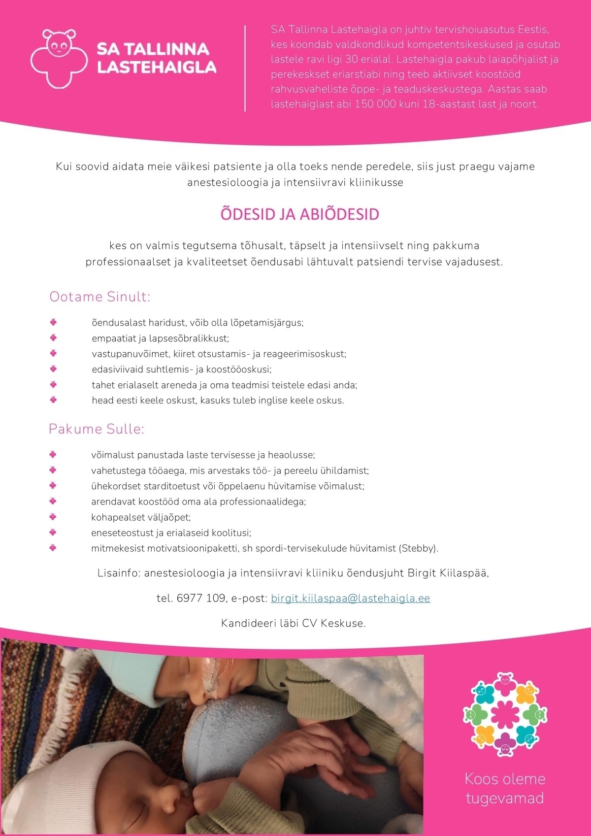 Tallinna Lastehaigla SA Anestesioloogia ja intensiivravi kliiniku õde või abiõde