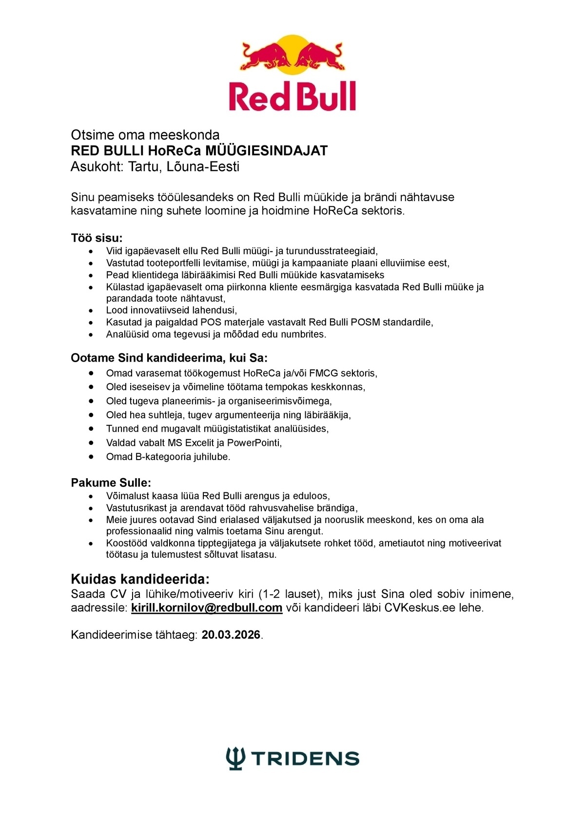 Tridens AS RED BULLI HoReCa MÜÜGIESINDAJA