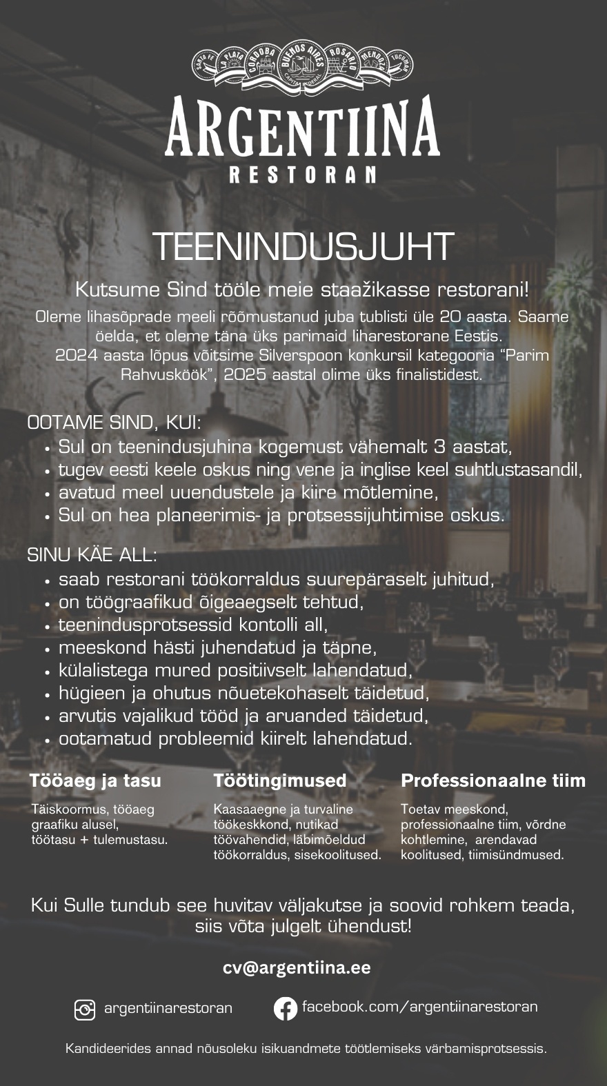 Paleton OÜ / Argentiina Restoran Teenindusjuht