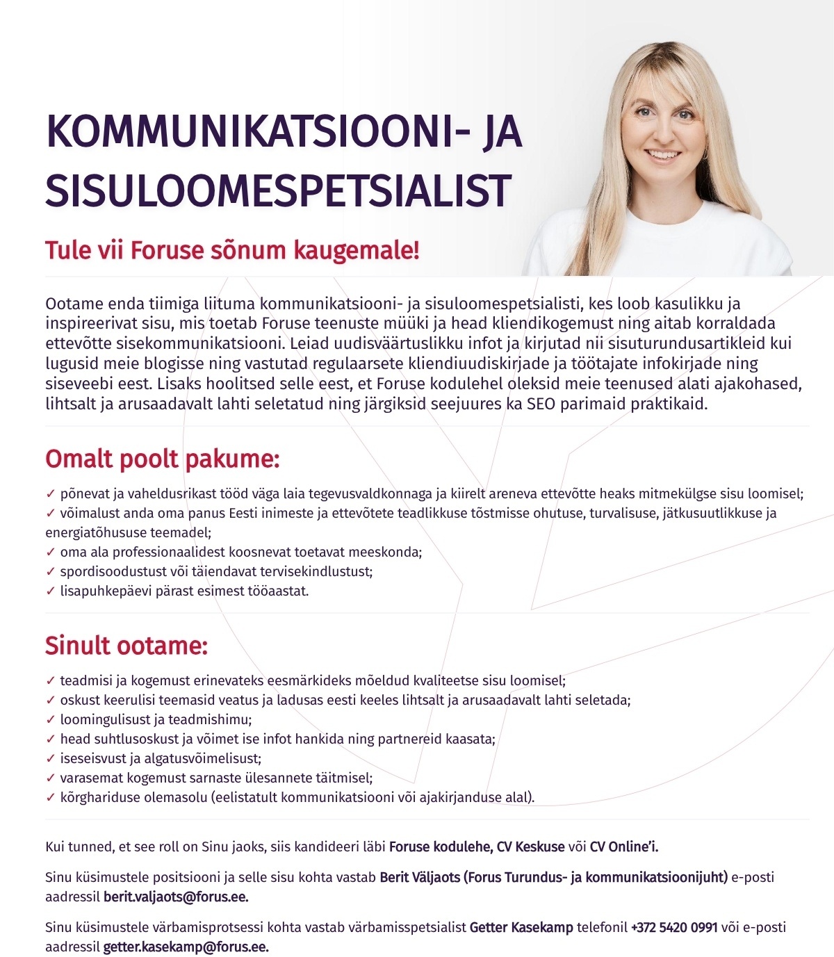 Forus Security AS Kommunikatsiooni- ja sisuloomespetsialist