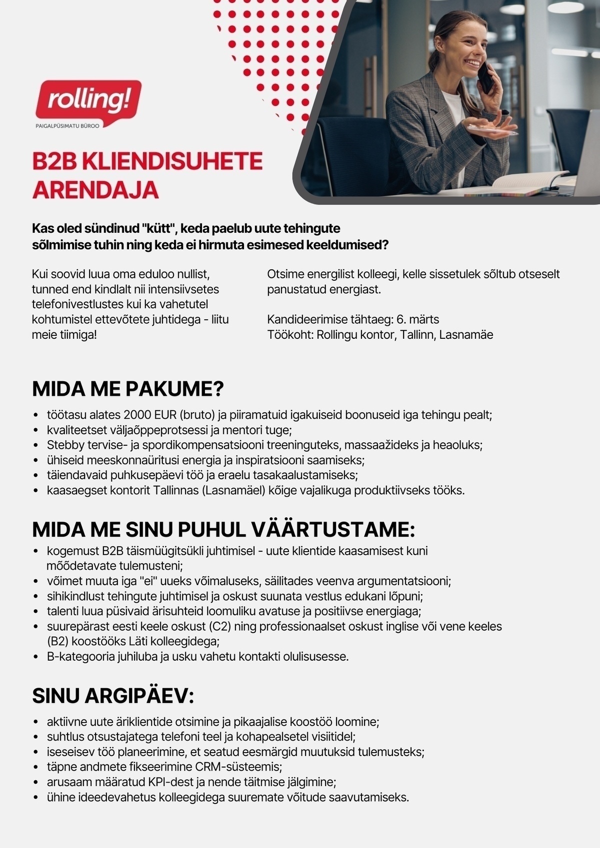 ROLLING OÜ B2B KLIENDISUHETE ARENDAJA