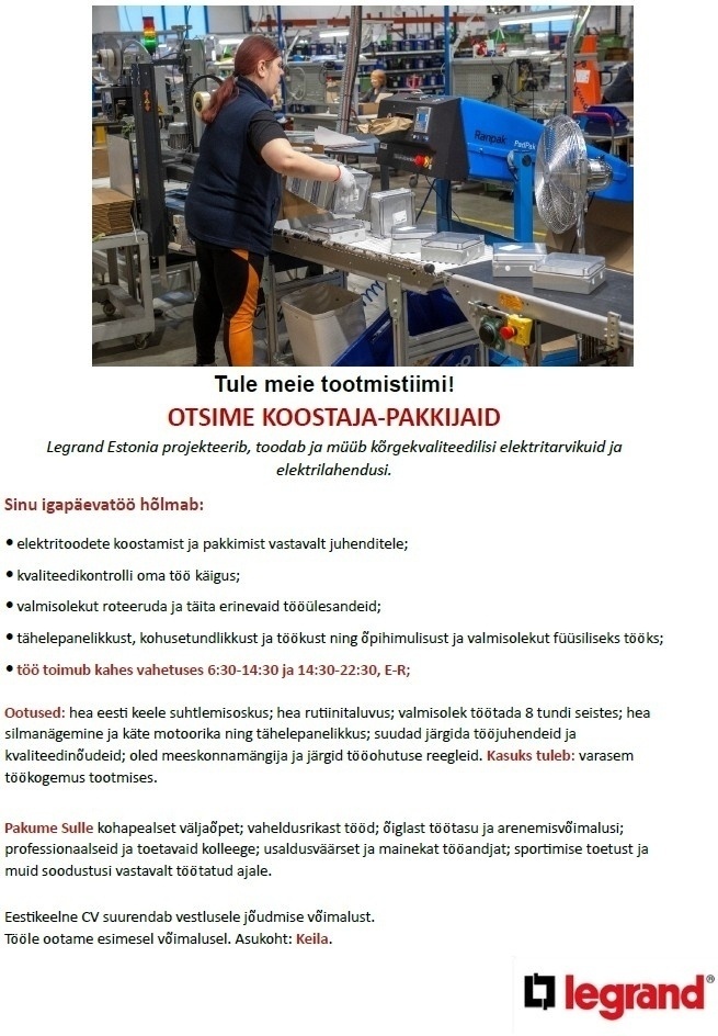 Legrand Estonia OÜ Koostaja-pakkija
