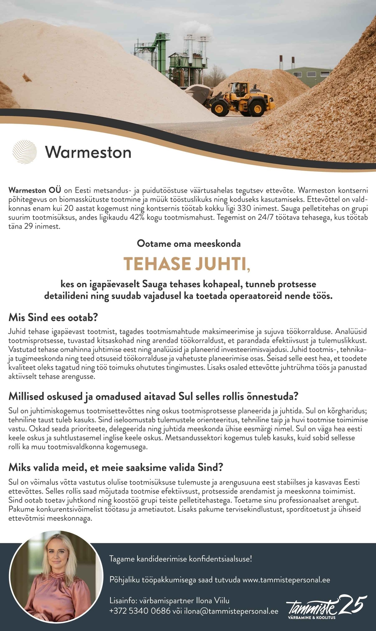 Tammiste Personalibüroo OÜ Tehase juht (Warmeston OÜ)