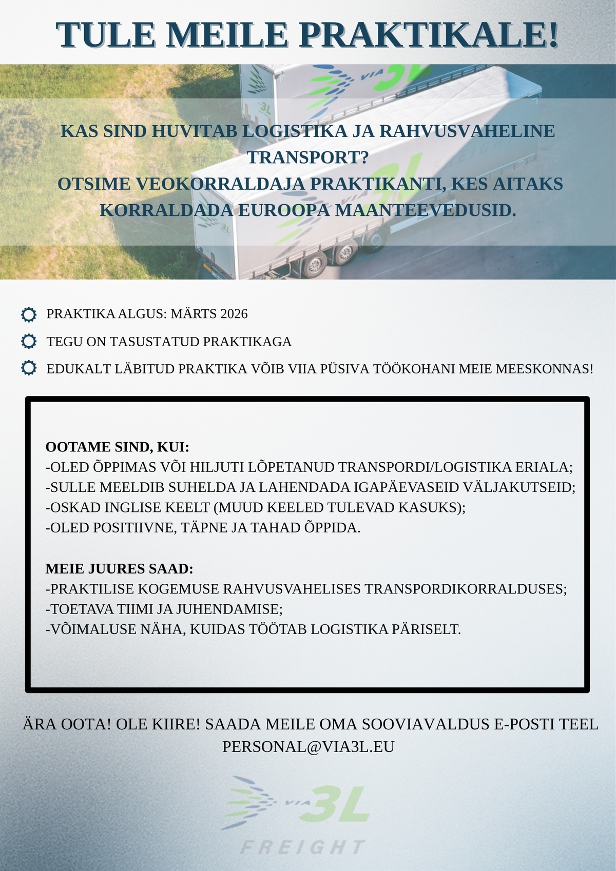 Via 3L OÜ Veokorraldaja praktikant