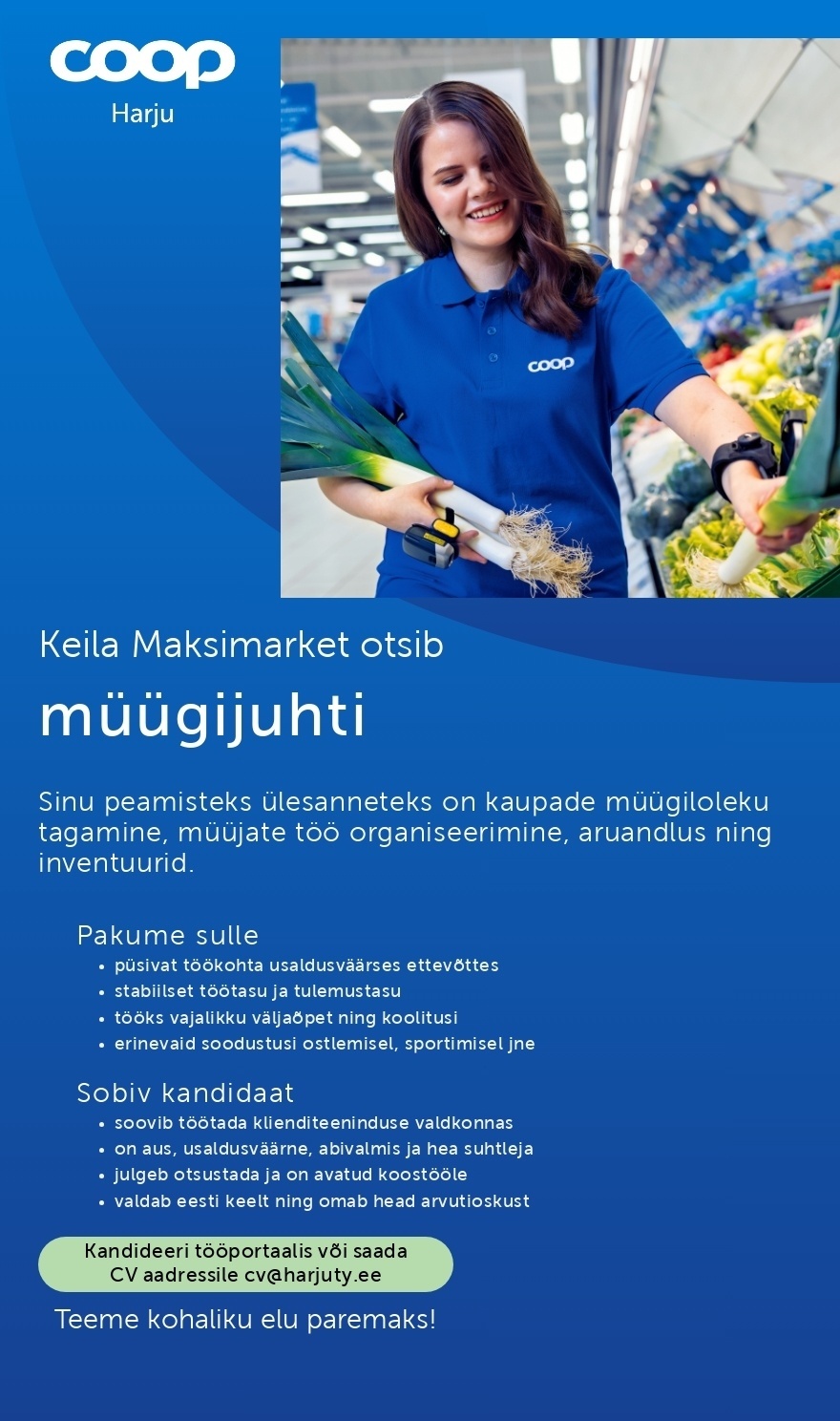 Harju Tarbijate Ühistu Müügijuht Keila Maksimarketisse (Coop Harju)