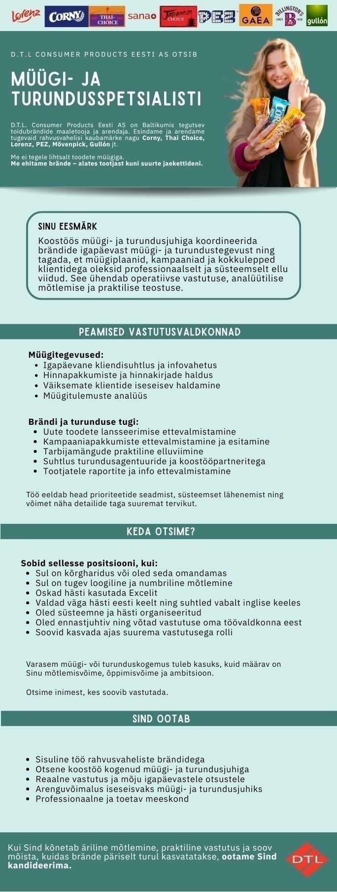D.T.L. Consumer Products Eesti AS MÜÜGI-JA TURUNDUSSPETSIALISTI