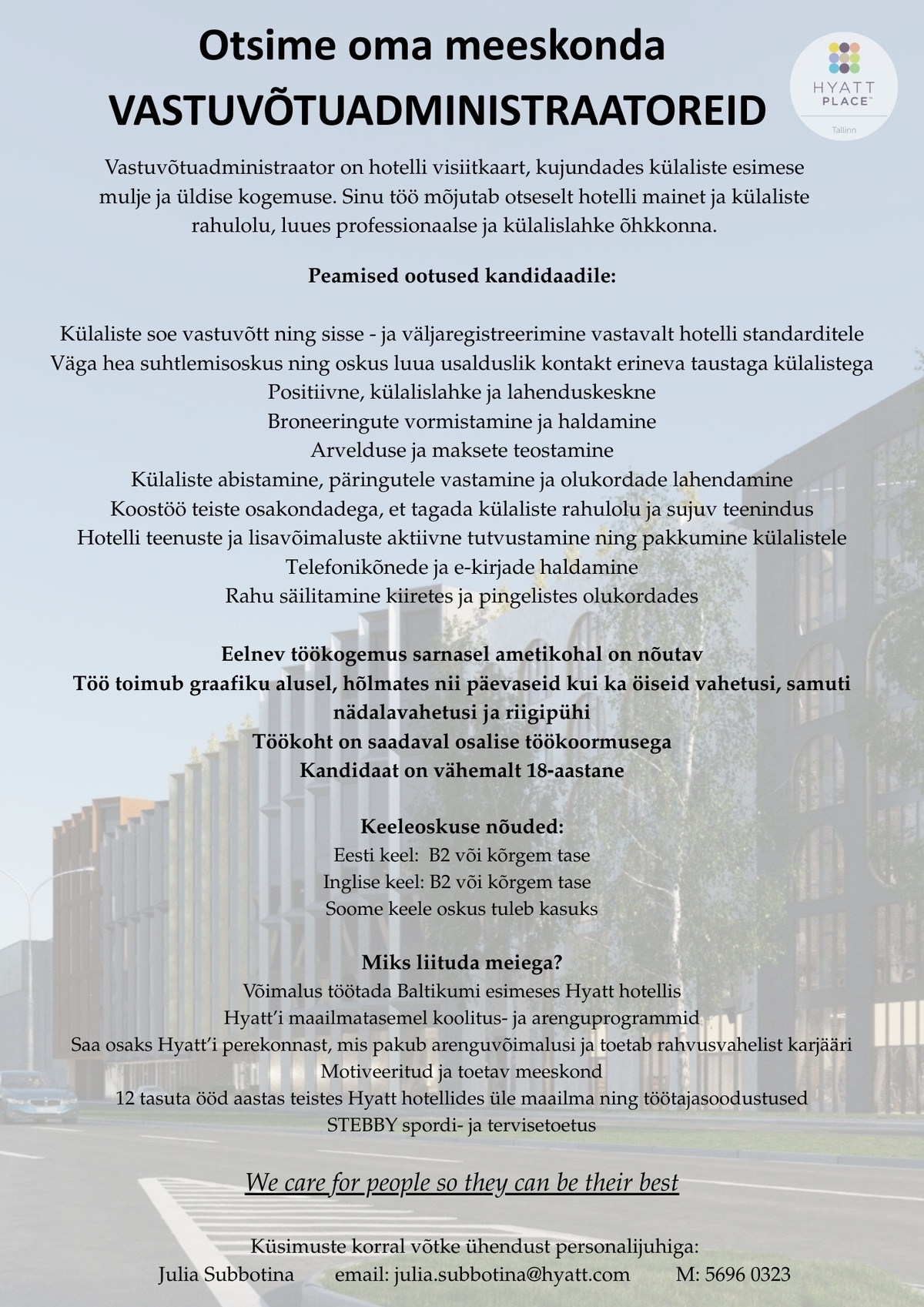 Hyatt Place Tallinn Vastuvõtuadministraator