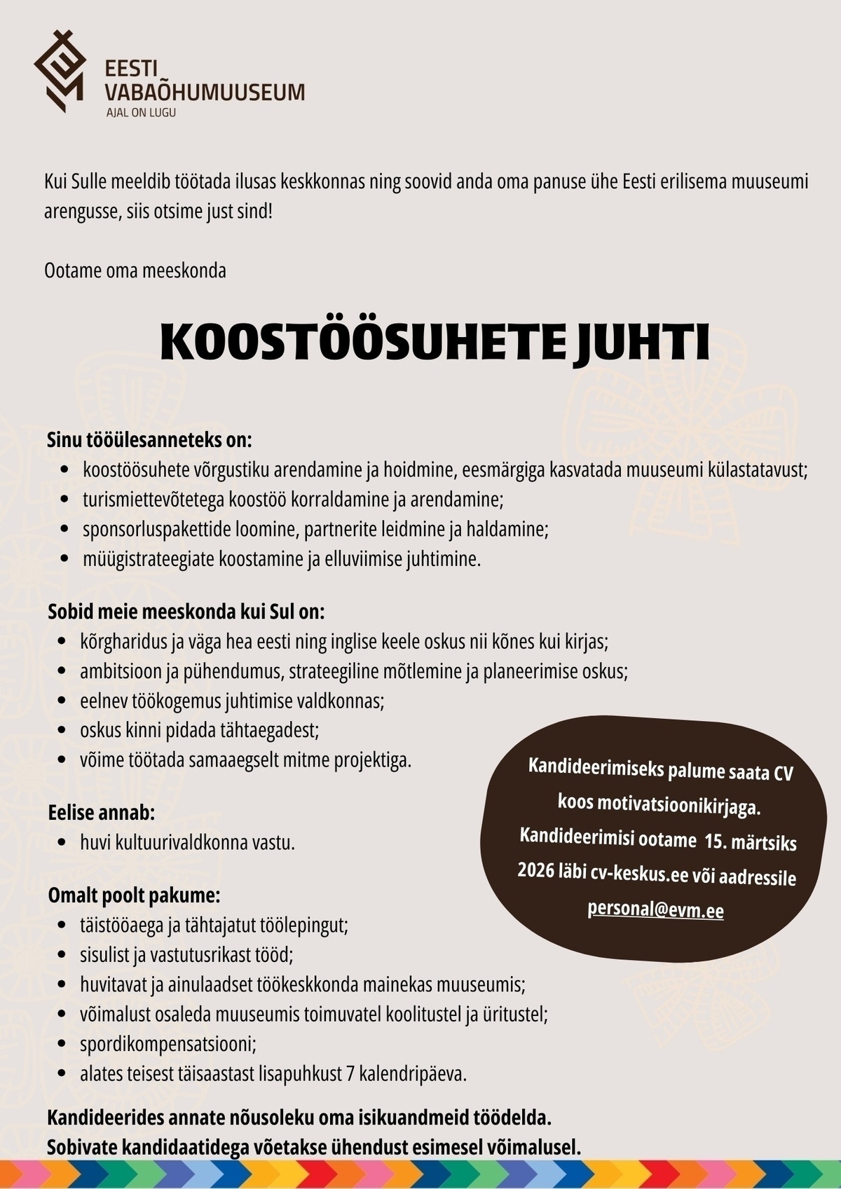 EESTI VABAÕHUMUUSEUM SA Koostöösuhete juht