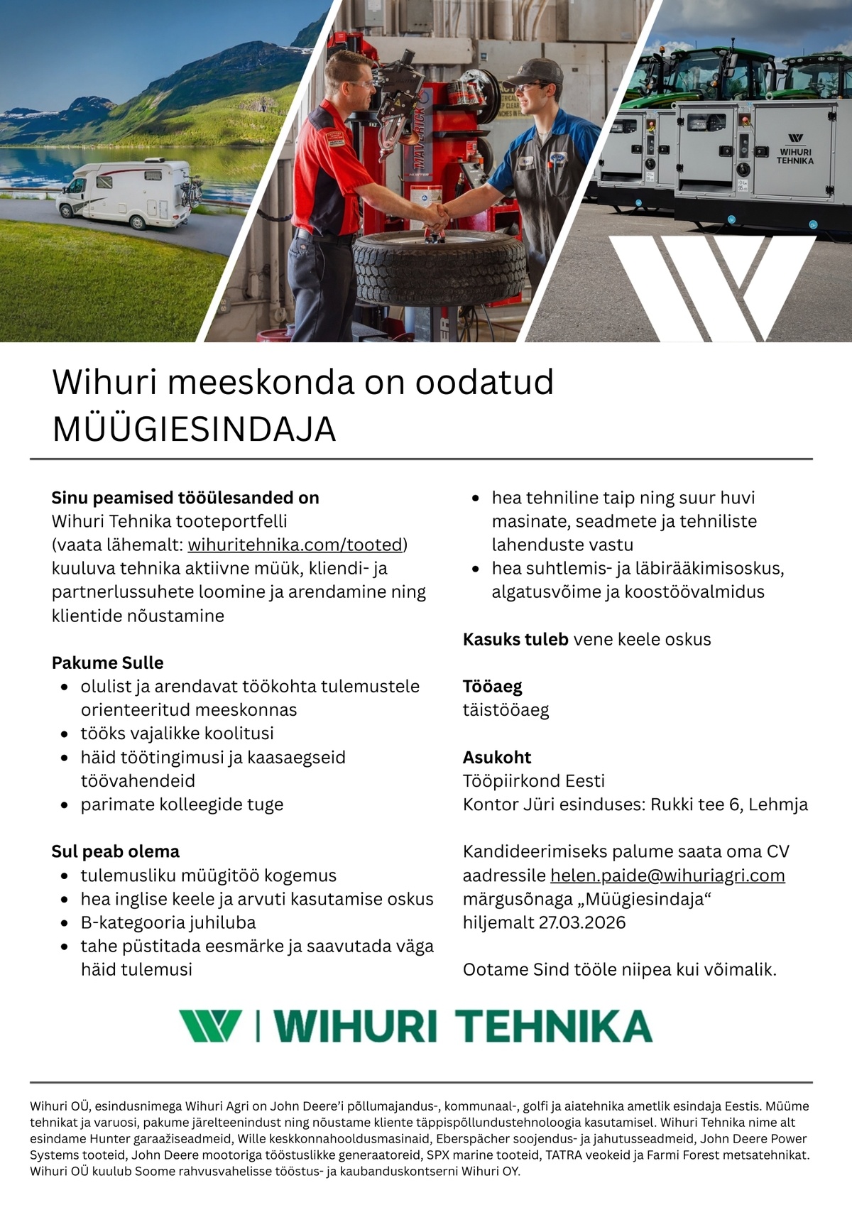 Wihuri OÜ Wihuri Tehnika müügiesindaja