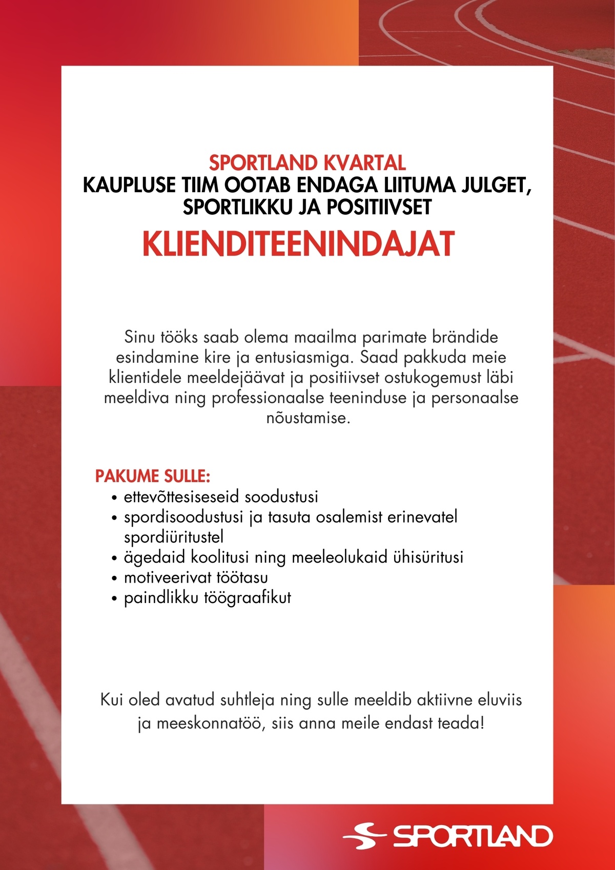 Sportland Eesti Sportland Kvartal klienditeenindaja