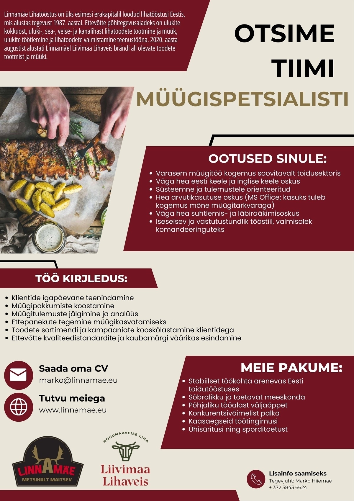 LINNAMÄE LIHATÖÖSTUS AS Müügispetsialist