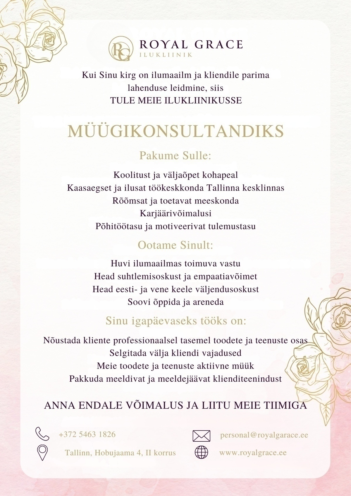 RIGRADO OÜ Müügikonsultant ilukliinikusse