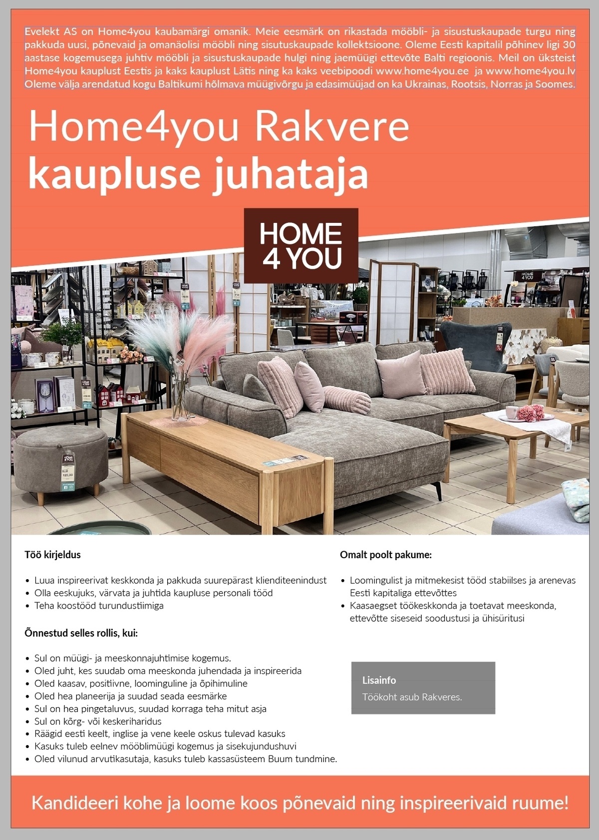 AS Evelekt Home4you Rakvere kaupluse juhataja