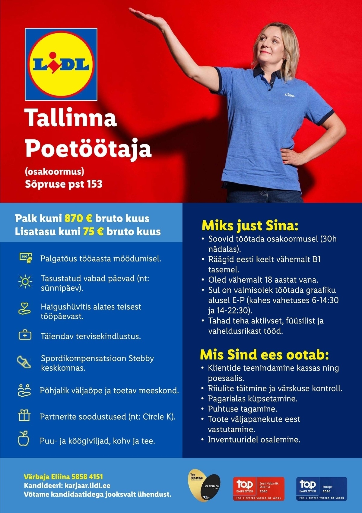 Lidl Eesti OÜ Tallinna poetöötaja - osaline tööaeg (Sõpruse pst 153, Tallinn)