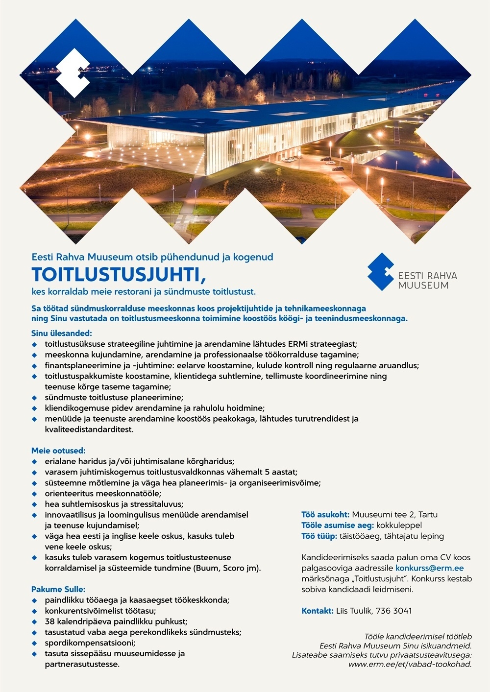 Eesti Rahva Muuseum Toitlustusjuht