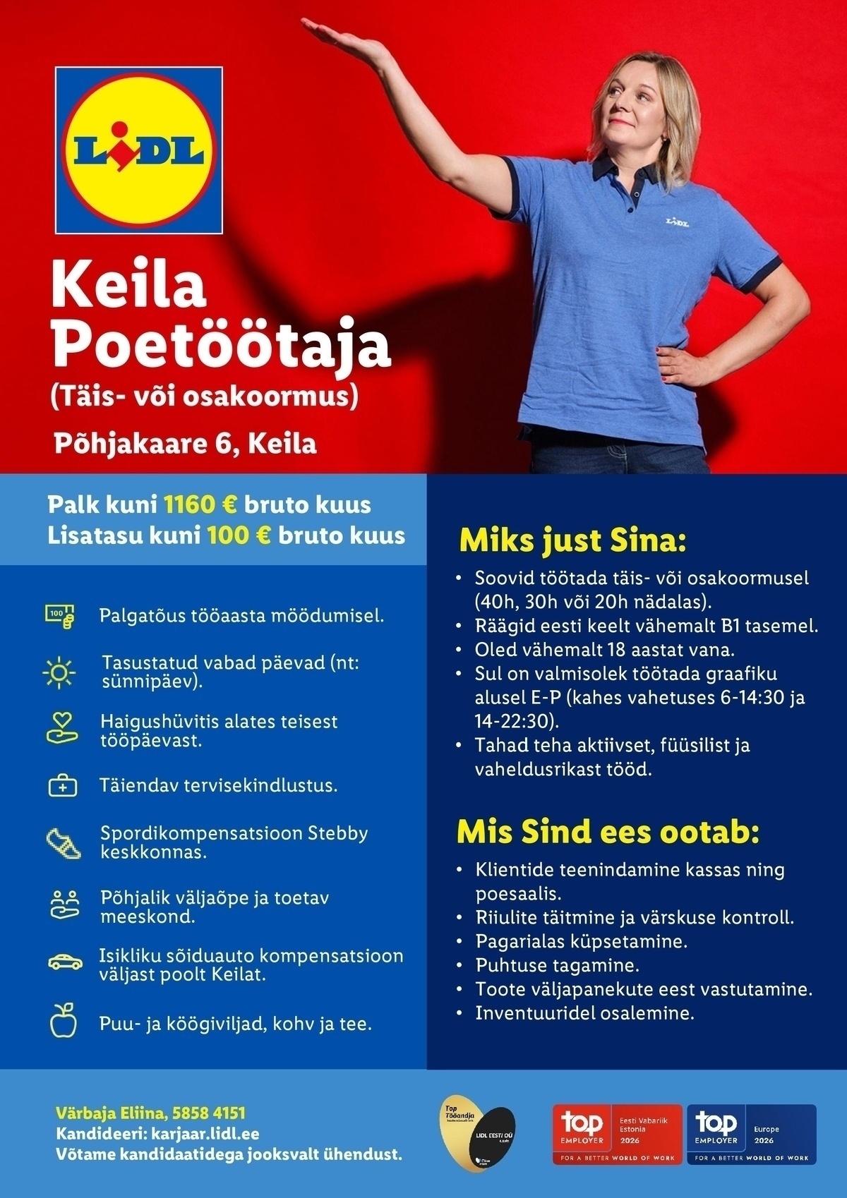 Lidl Eesti OÜ Keila poetöötaja - osaline või täistööaeg (Põhjakaare 6, Keila)