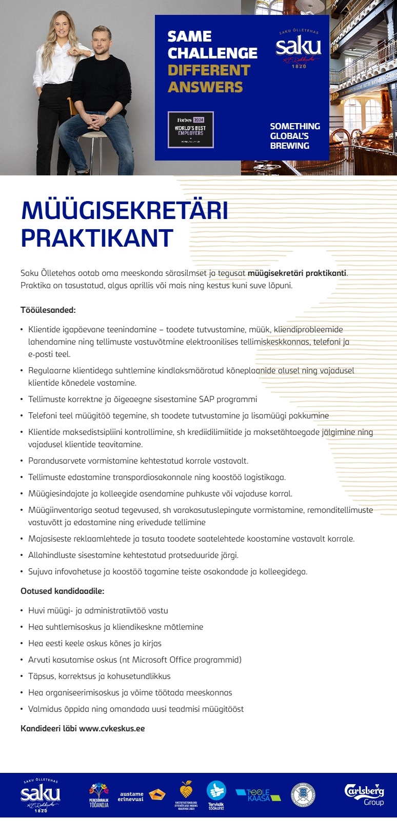 Saku Õlletehase AS Müügisekretäri praktikant