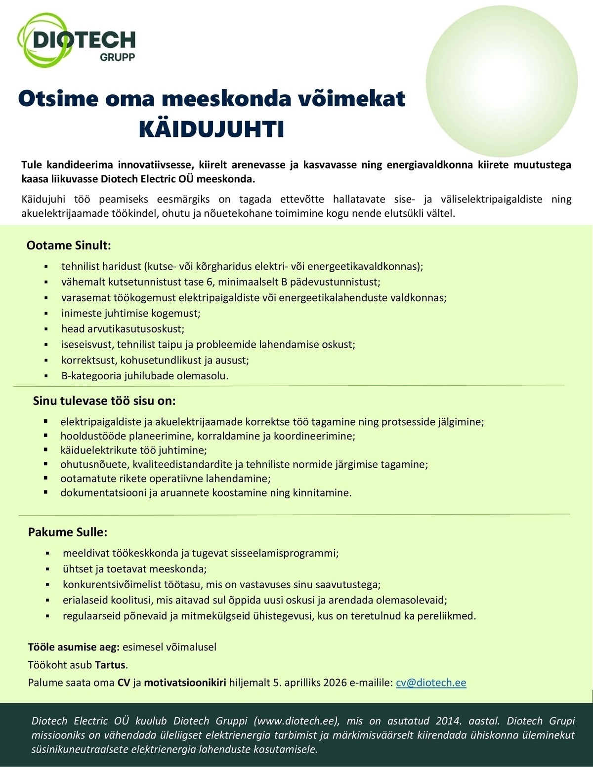 Diotech Electric OÜ Käidujuht
