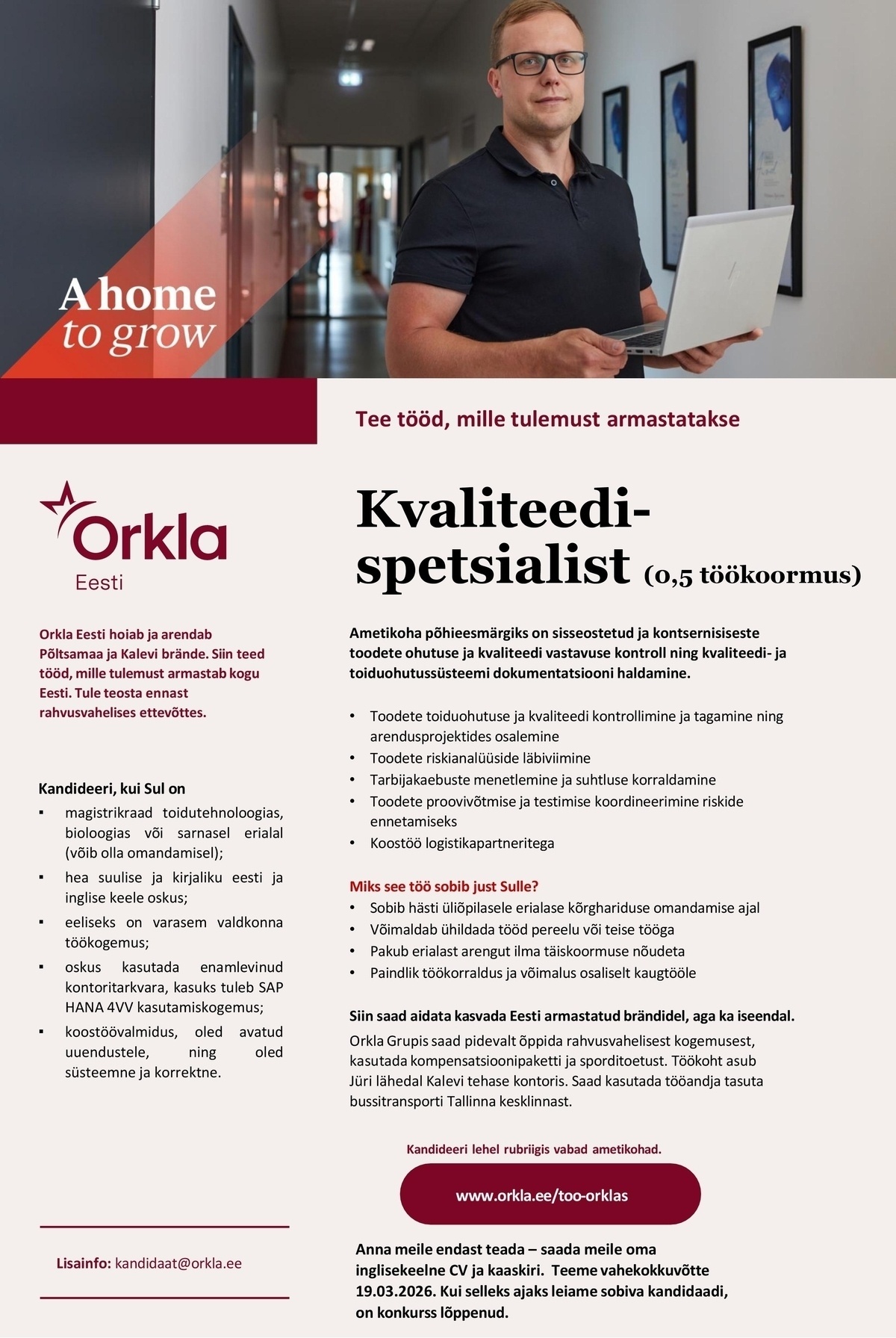 Orkla Eesti AS Kvaliteedispetsialist