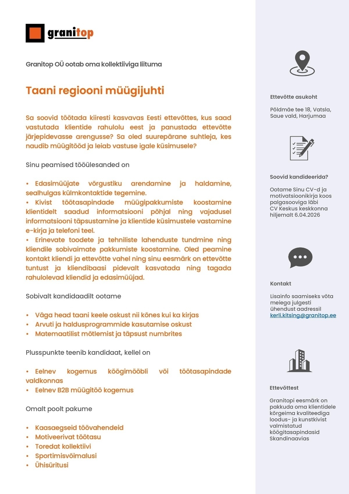 GRANITOP OÜ Taani regiooni müügijuht