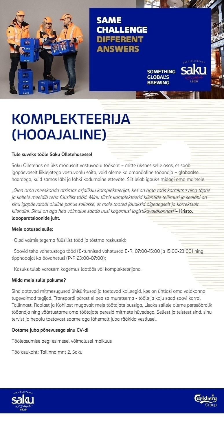 Saku Õlletehase AS Komplekteerija