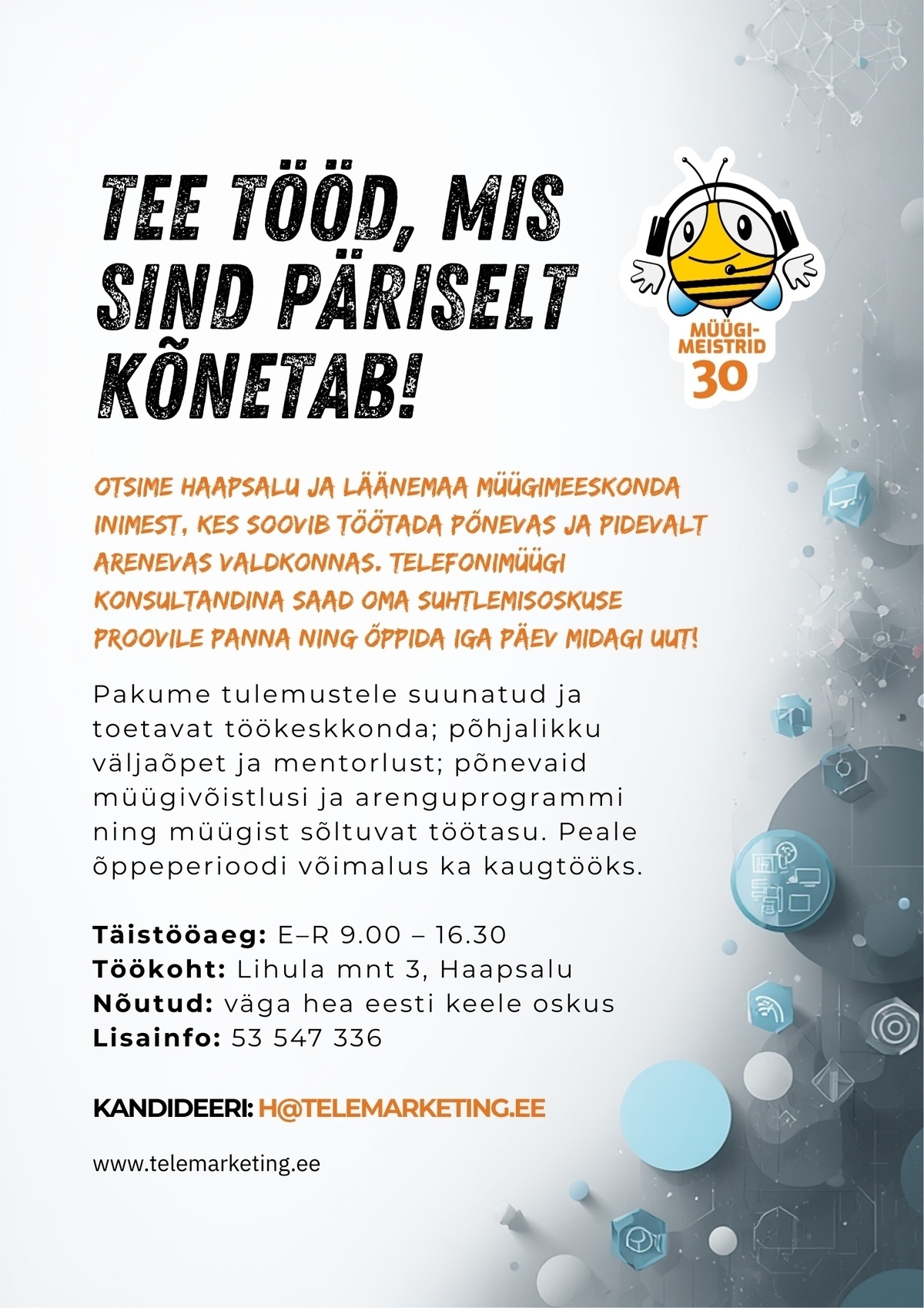 Müügimeistrite AS Müügikonsultant Haapsalus ja Läänemaal (kaugtöö võimalusega)